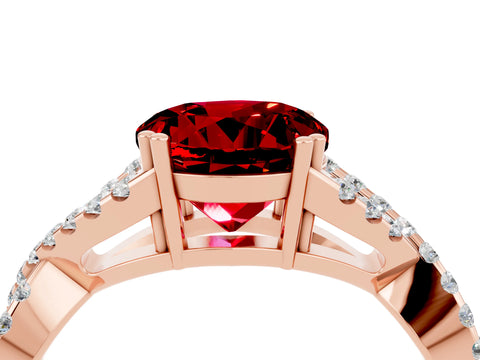 Rose gold Round Cut Ruby Solitaire Ring with Four-Prong Setting and Twisted Pavé Band_4