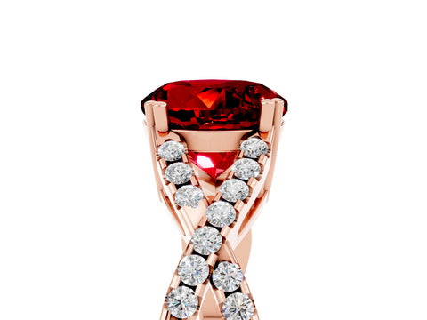 Rose gold Round Cut Ruby Solitaire Ring with Four-Prong Setting and Twisted Pavé Band_5