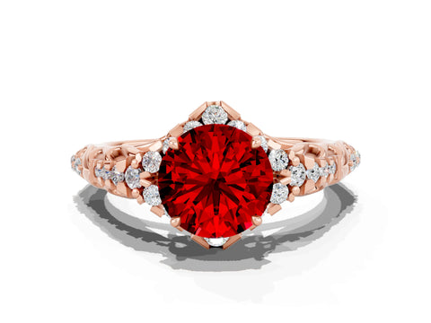 Rose gold Round Cut Ruby Solitaire Ring with Hidden Halo and Pavé Band_35