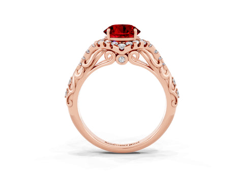 Rose gold Round Cut Ruby Solitaire Ring with Hidden Halo and Pavé Band_38