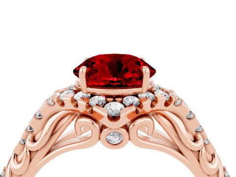 Rose gold Round Cut Ruby Solitaire Ring with Hidden Halo and Pavé Band_39
