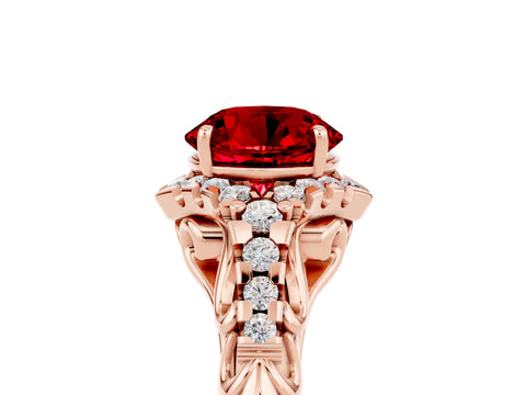 Rose gold Round Cut Ruby Solitaire Ring with Hidden Halo and Pavé Band_40