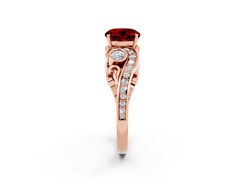 Rose gold Round Cut Ruby Solitaire Ring with Milgrain Pavé Band and Four-Prong Setting_50