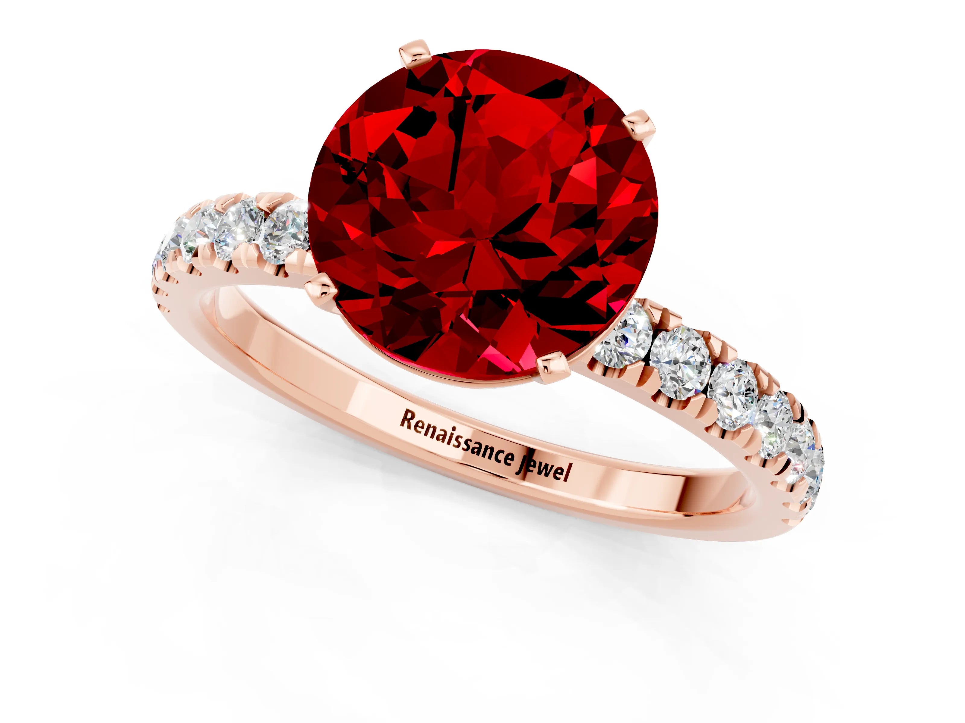 Rose gold Round Cut Ruby Solitaire Ring with Pavé Accents and Four-Prong Setting_1