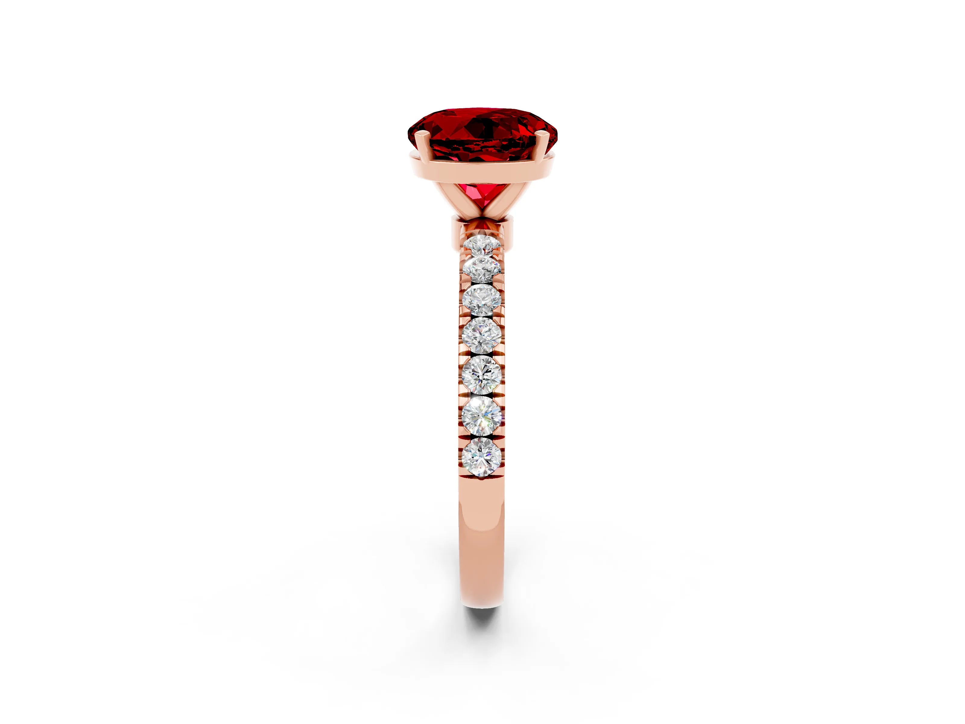 Rose gold Round Cut Ruby Solitaire Ring with Pavé Accents and Four-Prong Setting_2