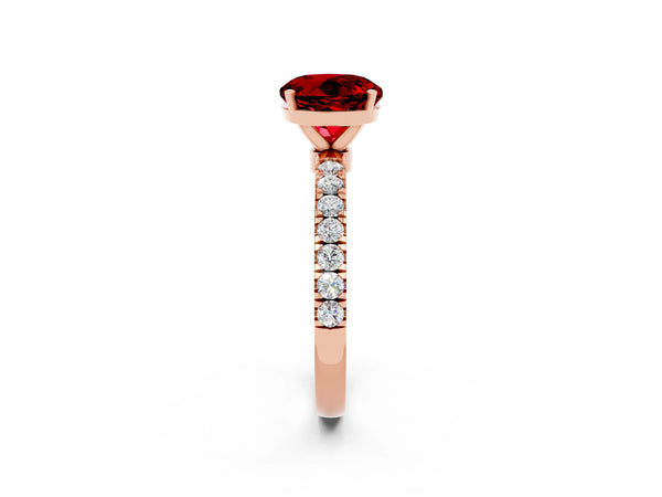 Rose gold Round Cut Ruby Solitaire Ring with Pavé Accents and Four-Prong Setting