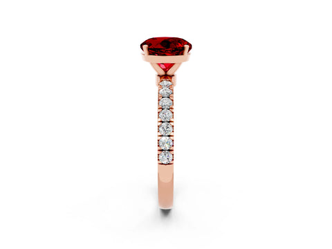 Rose gold Round Cut Ruby Solitaire Ring with Pavé Accents and Four-Prong Setting_2