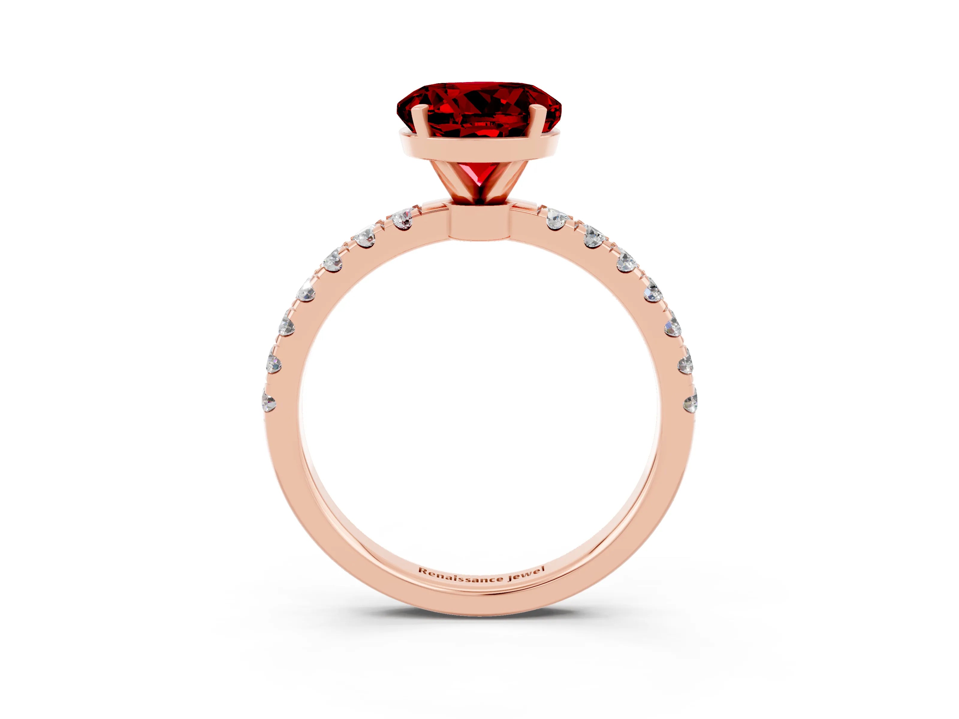 Rose gold Round Cut Ruby Solitaire Ring with Pavé Accents and Four-Prong Setting_3