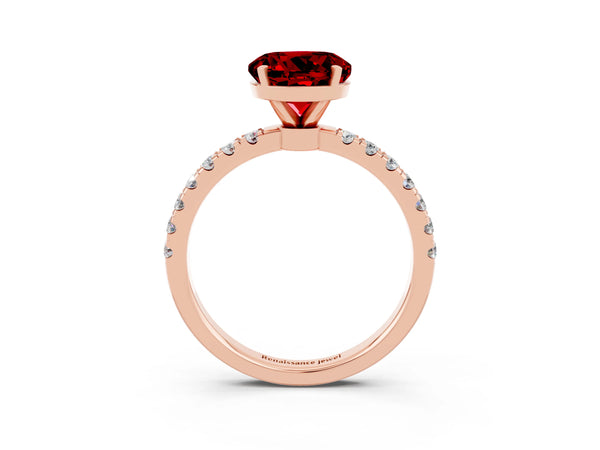 Rose gold Round Cut Ruby Solitaire Ring with Pavé Accents and Four-Prong Setting