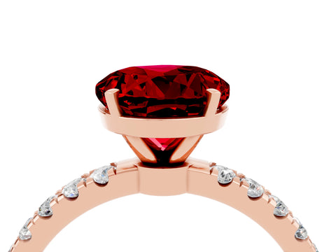 Rose gold Round Cut Ruby Solitaire Ring with Pavé Accents and Four-Prong Setting_4