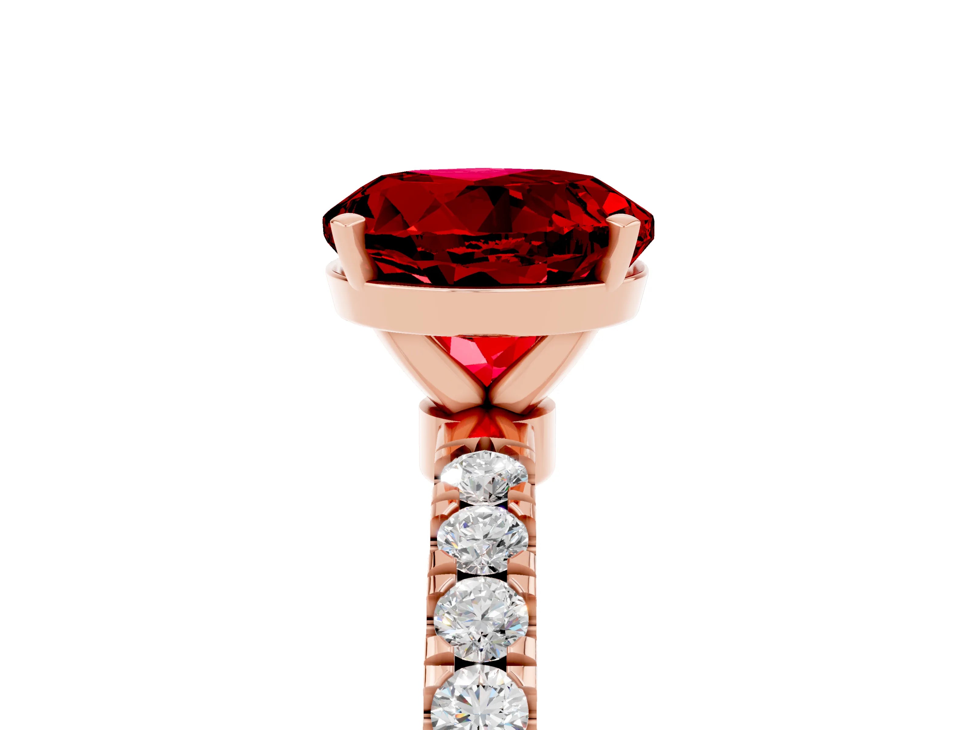 Rose gold Round Cut Ruby Solitaire Ring with Pavé Accents and Four-Prong Setting_5
