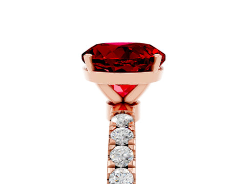 Rose gold Round Cut Ruby Solitaire Ring with Pavé Accents and Four-Prong Setting_5