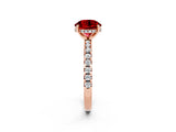 Rose gold Round Cut Ruby Solitaire Ring with Pavé Band and Four-Prong Setting_14