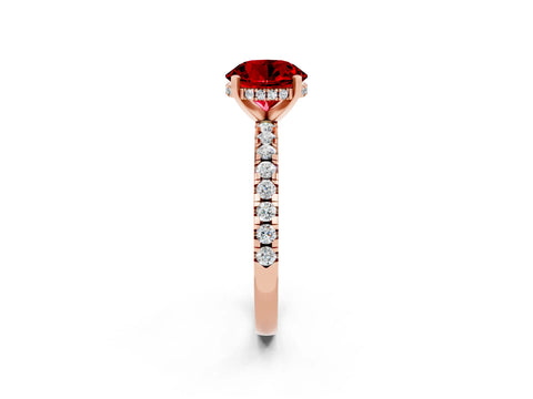 Rose gold Round Cut Ruby Solitaire Ring with Pavé Band and Four-Prong Setting_14