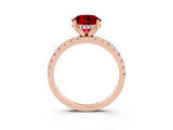 Rose gold Round Cut Ruby Solitaire Ring with Pavé Band and Four-Prong Setting_15