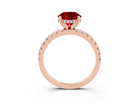 Rose gold Round Cut Ruby Solitaire Ring with Pavé Band and Four-Prong Setting_15