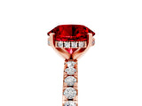 Rose gold Round Cut Ruby Solitaire Ring with Pavé Band and Four-Prong Setting_17