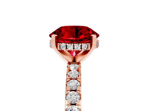 Rose gold Round Cut Ruby Solitaire Ring with Pavé Band and Four-Prong Setting_17