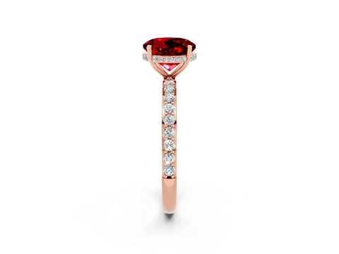 Rose gold Round Cut Ruby Solitaire Ring with Pavé Band and Hidden Halo_14