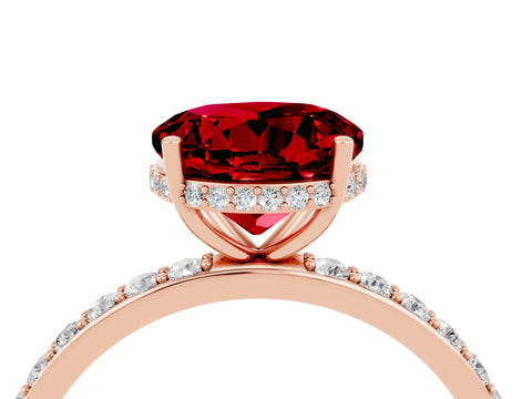 Rose gold Round Cut Ruby Solitaire Ring with Pavé Band and Hidden Halo_16