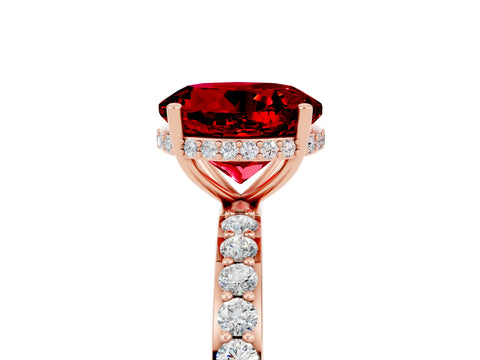 Rose gold Round Cut Ruby Solitaire Ring with Pavé Band and Hidden Halo_17