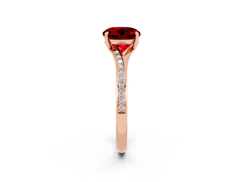 Rose gold Round Cut Ruby Solitaire Ring with Pavé Band and Prong Setting_14