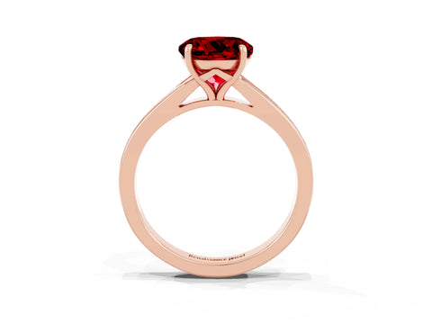 Rose gold Round Cut Ruby Solitaire Ring with Pavé Band and Prong Setting_15