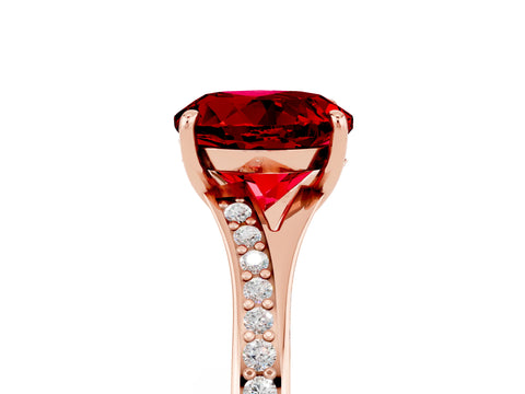 Rose gold Round Cut Ruby Solitaire Ring with Pavé Band and Prong Setting_17