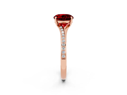Rose gold Round Cut Ruby Solitaire Ring with Pavé Band and Prong Setting_2