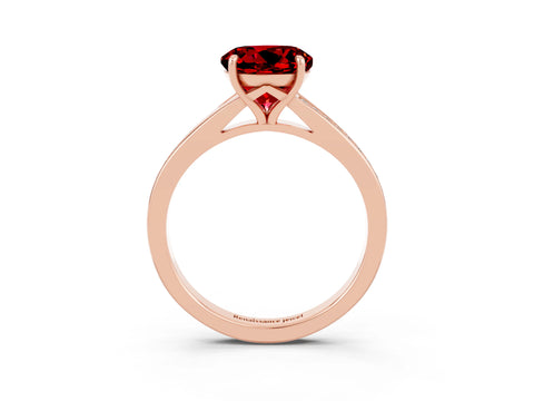 Rose gold Round Cut Ruby Solitaire Ring with Pavé Band and Prong Setting_3