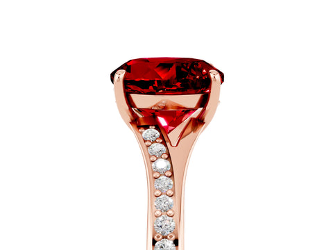 Rose gold Round Cut Ruby Solitaire Ring with Pavé Band and Prong Setting_5