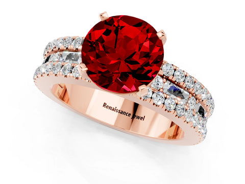 Rose gold Round Cut Ruby Solitaire Ring with Pavé and Channel Set Band_1