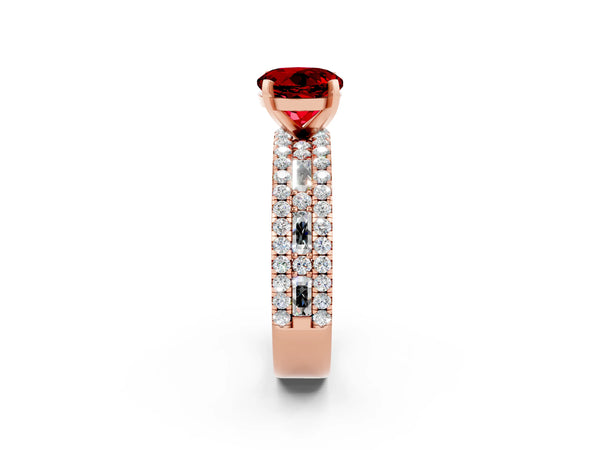 Rose gold Round Cut Ruby Solitaire Ring with Pavé and Channel Set Band