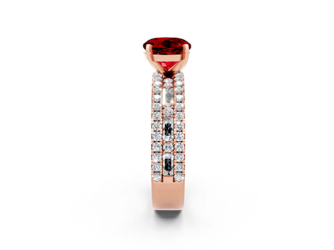 Rose gold Round Cut Ruby Solitaire Ring with Pavé and Channel Set Band_2