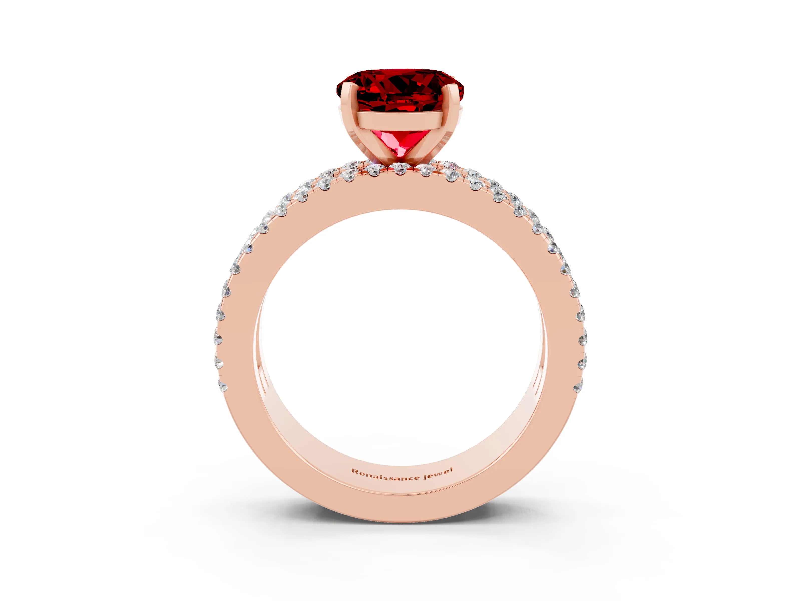 Rose gold Round Cut Ruby Solitaire Ring with Pavé and Channel Set Band_3