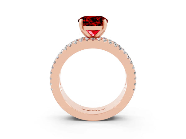 Rose gold Round Cut Ruby Solitaire Ring with Pavé and Channel Set Band