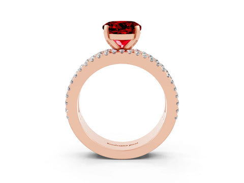 Rose gold Round Cut Ruby Solitaire Ring with Pavé and Channel Set Band_3