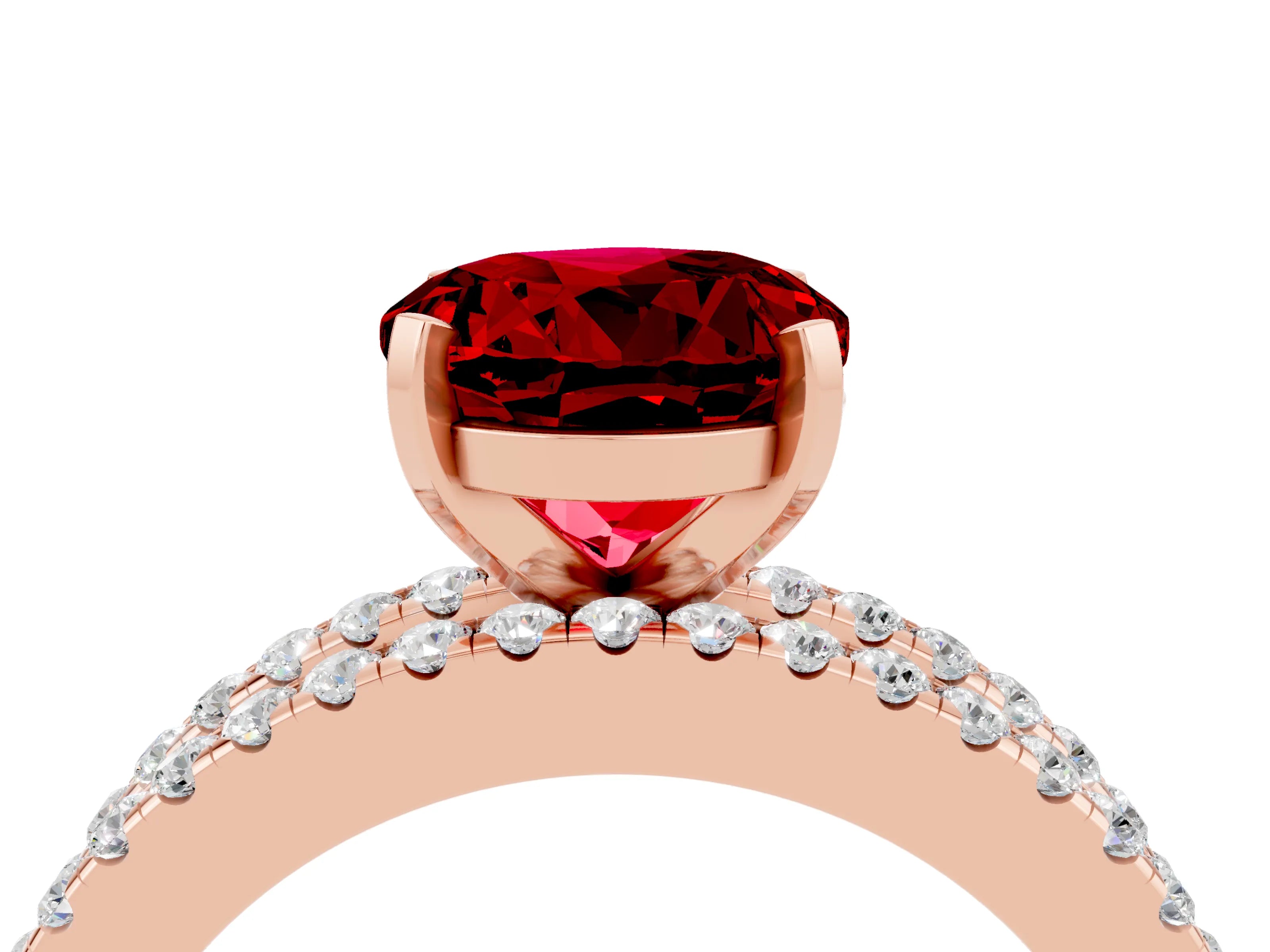 Rose gold Round Cut Ruby Solitaire Ring with Pavé and Channel Set Band_4