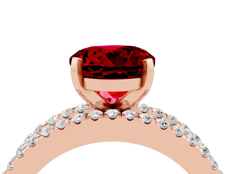 Rose gold Round Cut Ruby Solitaire Ring with Pavé and Channel Set Band_4