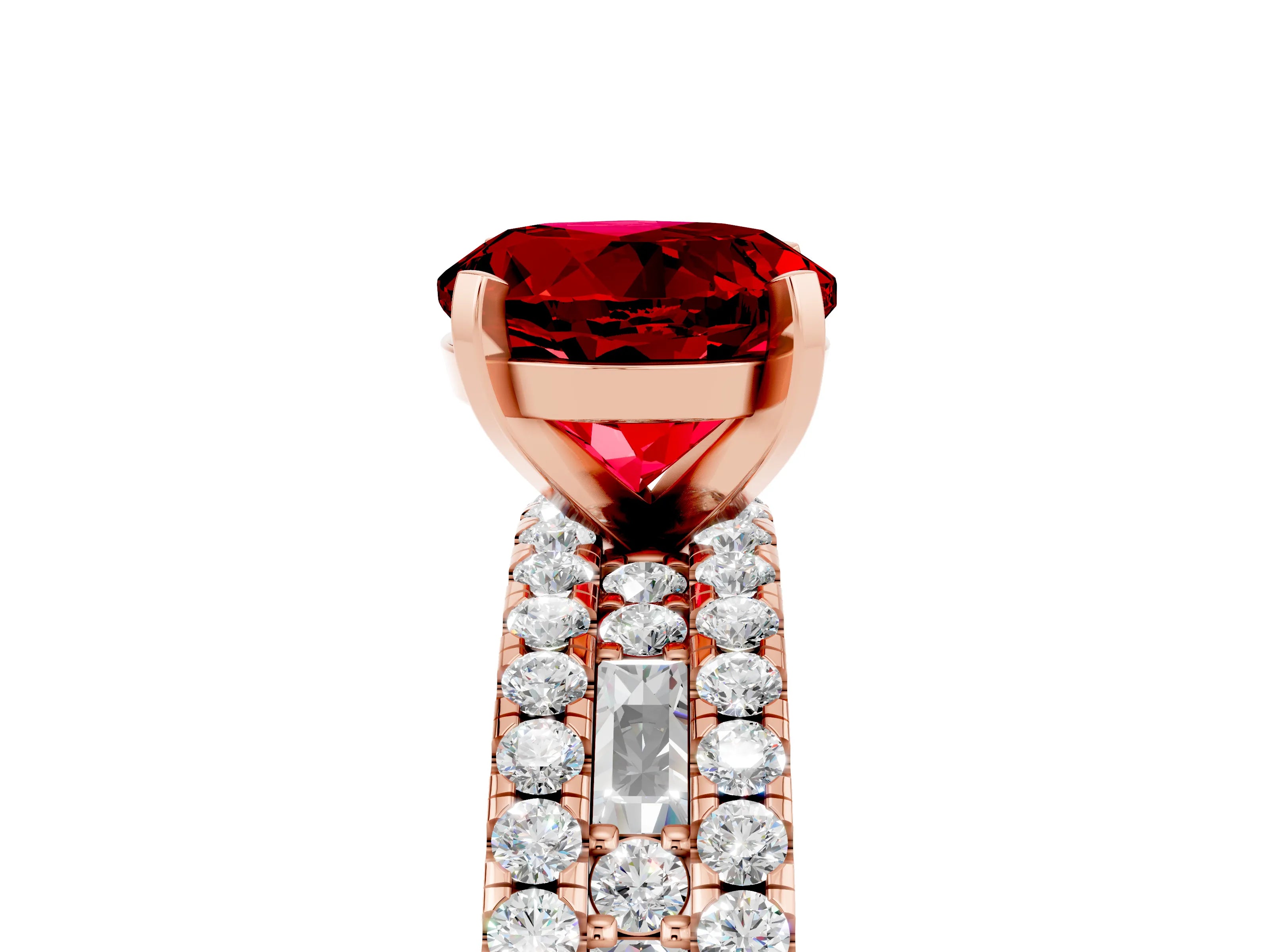 Rose gold Round Cut Ruby Solitaire Ring with Pavé and Channel Set Band_5