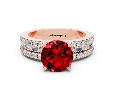 Rose gold Round Cut Ruby Solitaire Ring with Pavé and Channel Set Band
