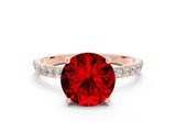 Rose gold Round Cut Ruby Solitaire Ring with Pave Band and Four Prong Setting_24