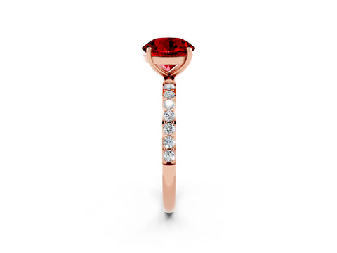 Rose gold Round Cut Ruby Solitaire Ring with Pave Band and Four Prong Setting_26