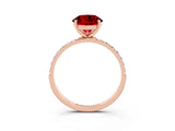Rose gold Round Cut Ruby Solitaire Ring with Pave Band and Four Prong Setting_27