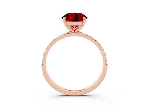 Rose gold Round Cut Ruby Solitaire Ring with Pave Band and Four Prong Setting_27
