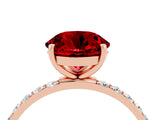 Rose gold Round Cut Ruby Solitaire Ring with Pave Band and Four Prong Setting_28