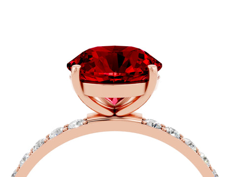 Rose gold Round Cut Ruby Solitaire Ring with Pave Band and Four Prong Setting_28