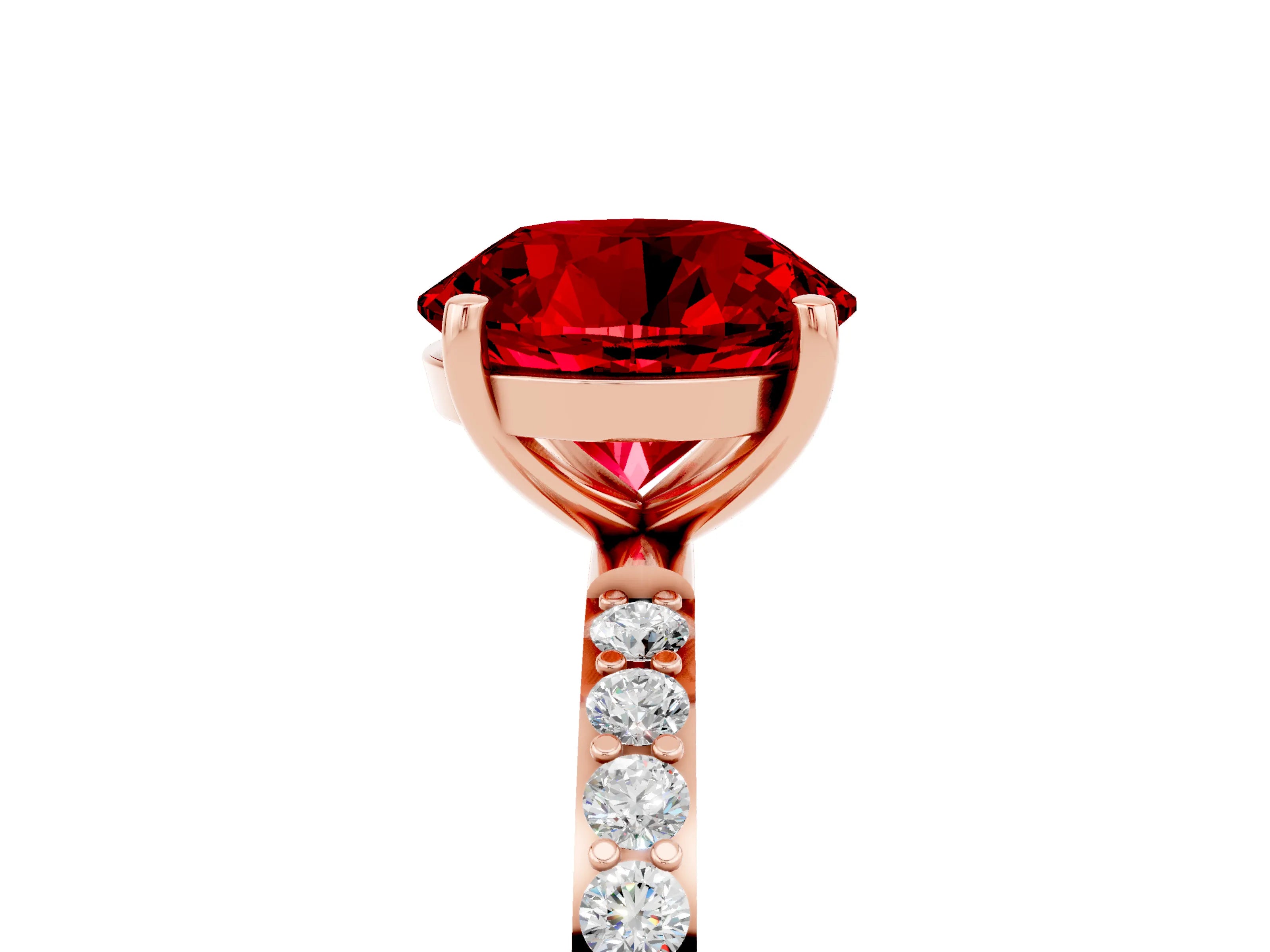 Rose gold Round Cut Ruby Solitaire Ring with Pave Band and Four Prong Setting_29