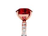 Rose gold Round Cut Ruby Solitaire Ring with Pave Band and Four Prong Setting_29