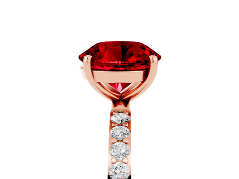 Rose gold Round Cut Ruby Solitaire Ring with Pave Band and Four Prong Setting_29